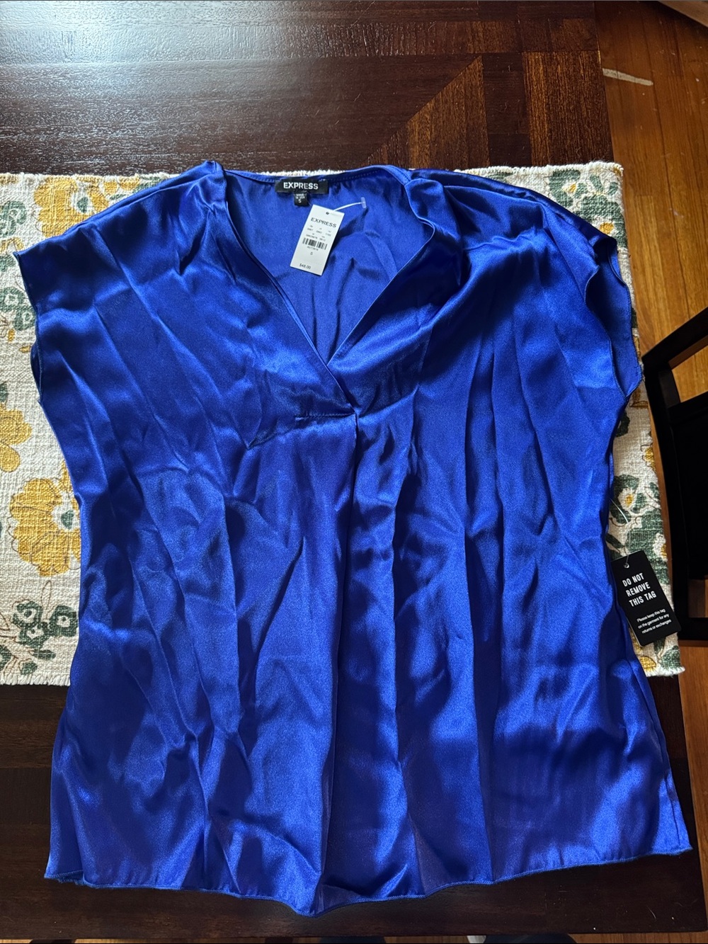 Express Satin V-Neck Cap Sleeve Blouse - Bright Blue